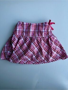 Tommy Hilfiger Red and White Plaid Flared Skirt with Side Tie